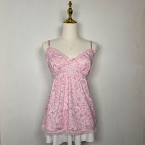 laura ashley pink lace trim bow floral camisole babydoll fairy cottagecore y2k